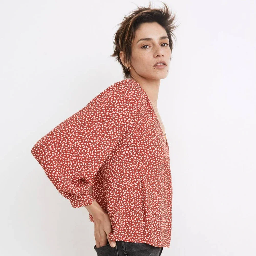 NWT Madewell Kinston Side-Button Wrap Top in Park Picnic Size XXL